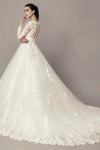 Long Illusion Sleeves Modest A Line Lace Wedding Dress