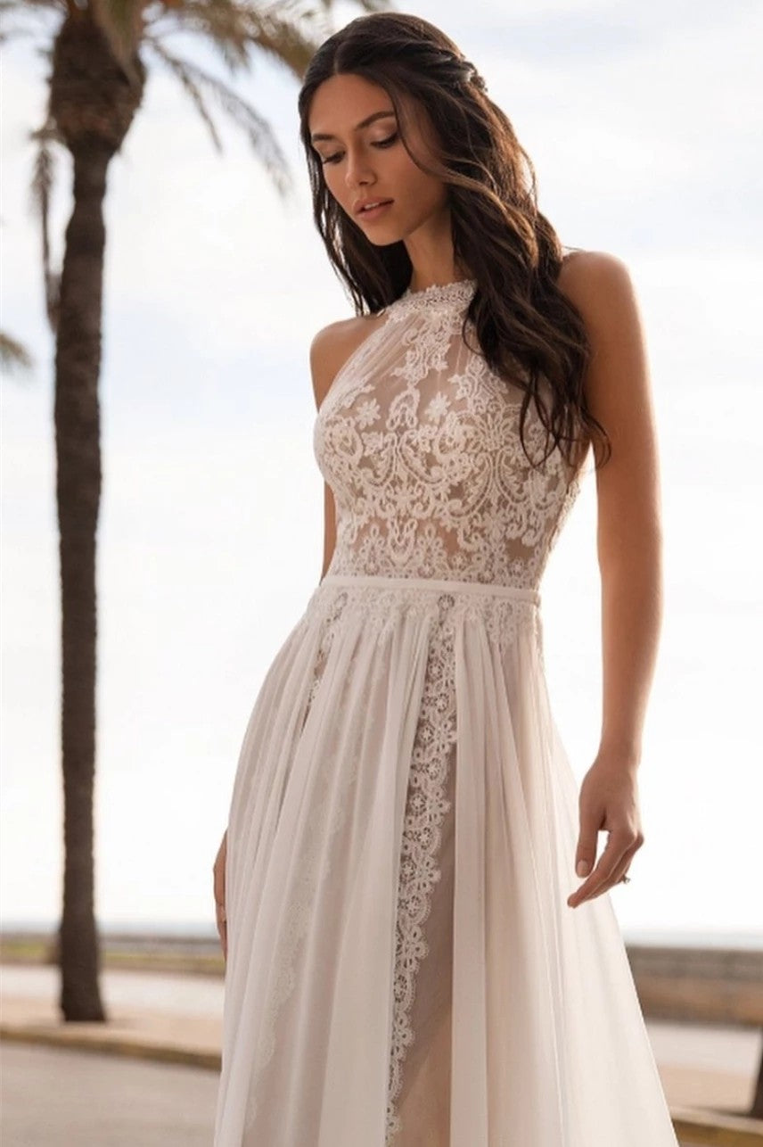 Charming Lace Bohemian Wedding Dress Sleeveless Sweep Train TANYA BRIDAL Charming Lace Bohemian Wedding Dress Sleeveless Sweep Train TANYA BRIDAL