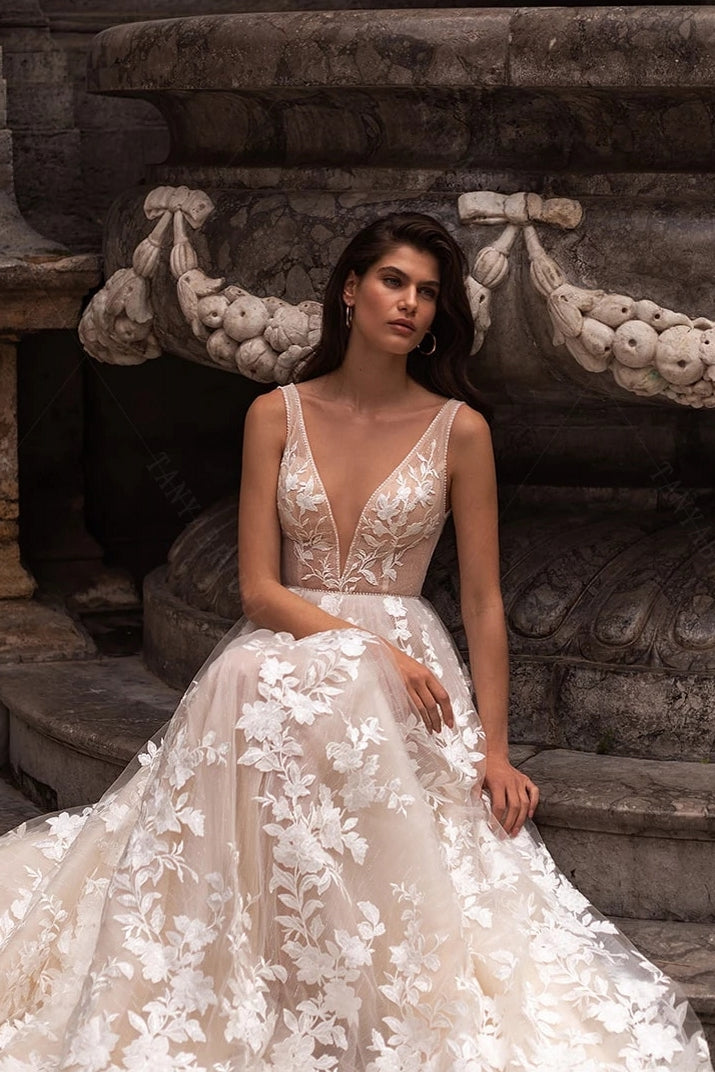 champagne wedding dress with lace overlay Romantic Shimmery Lace Off Shoulder Champagne Wedding Dress, White