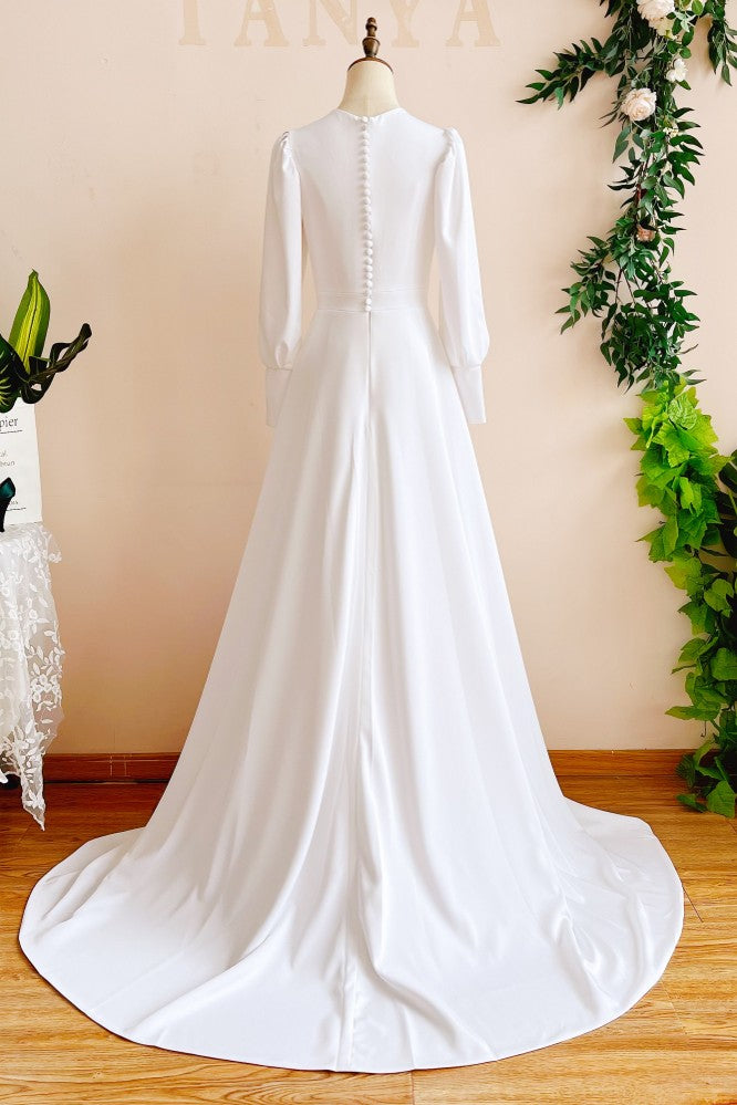 Modest A Line Long Sleeves Wedding Dress Vintage Gown TANYA BRIDAL Modest A Line Long Sleeves Wedding Dress Vintage Gown TANYA BRIDAL