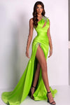 One Shoulder Green Long Silk Satin Prom Dress Hot Fashion