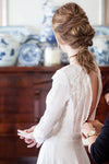 Long Sleeves Lace Appliques Embroidery A Line White Wedding Dress SPF072