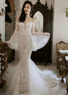 Luxury Wedding Dress Ivory Sequins Embroidery Lace Material