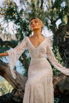 Mermaid Lace Wedding Dresses Flare Sleeve V-Neck Backless ZW827