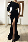 Elegant Black Formal Dress Mermaid One Shoulder Evening Gowns 242231135