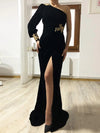 Elegant Black Formal Dress Mermaid One Shoulder Evening Gowns 242231135