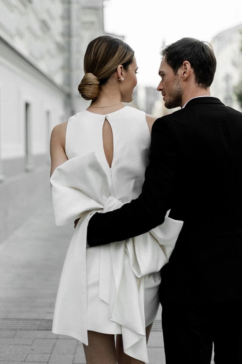 short sheath wedding dress Wedding Dress 2026 Ivory Charmeuse Sheath Off-the-Shoulder Short