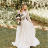 Long Bohemian Wedding Dresses Illusion Sleeves V Neck Back 05261422