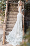 Mermaid V Neck Sleeveless Leaf Lace Wedding Dress SPF076