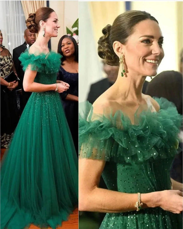 Green Tulle Bling Bling Celebrity Formal Prom Dress
