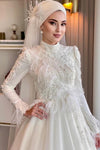 Muslim High Neck Feathers Dubai Wedding Dresses