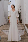 Soft Satin Long Sleeve Wedding Dresses V-Neck Backless Chic ZW718