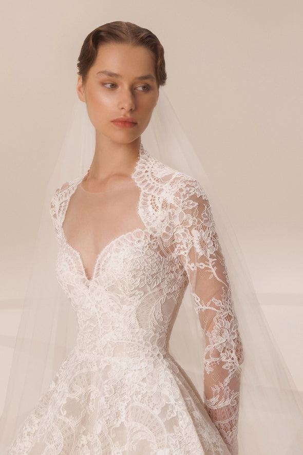 Long Sleeve Lace Wedding Dresses Open Back Elegant Noivas ZW936