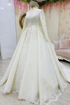 Long Sleeve High Neck Moroccan Caftan Muslim Wedding Dress