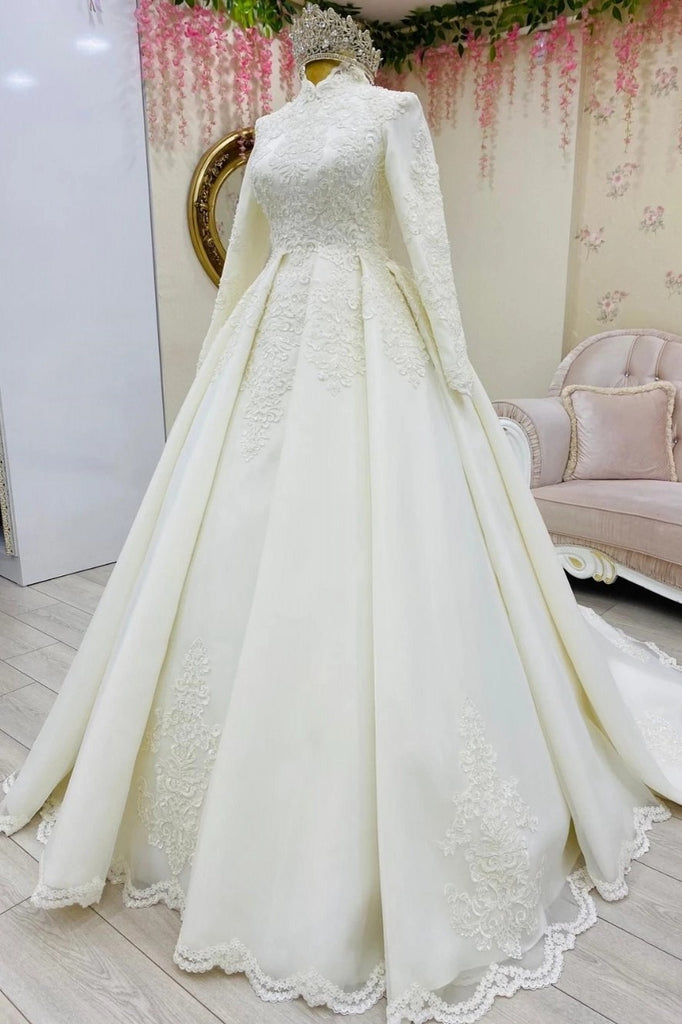 moroccan wedding dress Long Sleeve High Neck Moroccan Caftan Muslim Wedding Dress – TANYA BRIDAL