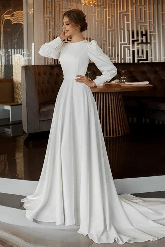 Modest A Line Long Sleeves Wedding Dress Vintage Gown