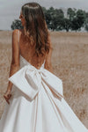 Satin A Line Simple Wedding Dresses Romantic Big Bow Bohemian Bridal Gowns ZW787
