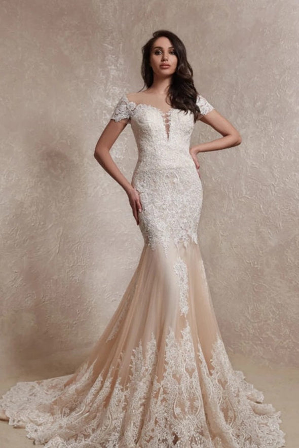 Off The Shoulder Mermaid Wedding Dresses Lace Appliques ZW871