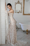 Champagne Linling Lace Wedding Dresses Long Flare Sleeves ZW837
