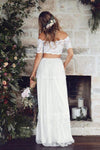 Two Pieces A Line Lace Chiffon Beach Wedding Dress