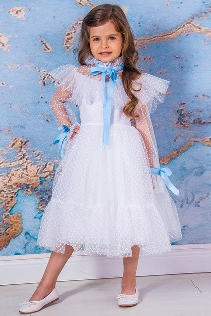 Polka-dot Tulle Flower Girl Dresses Illusion Long Sleeves TANYA BRIDAL Polka-dot Tulle Flower Girl Dresses Illusion Long Sleeves TANYA BRIDAL