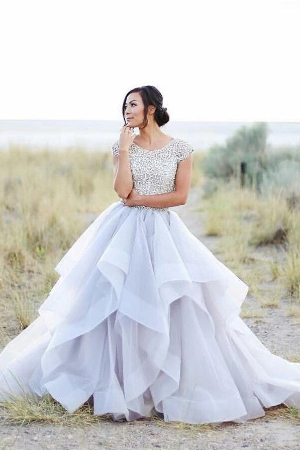 tiered organza t back ball gown wedding dress Dramatic Tiered Ball Gown With Buttons