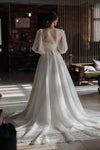 Pearls Organza Satin Wedding Dresses Long Puff Sleeve A Line Bridal Gowns  ZW727