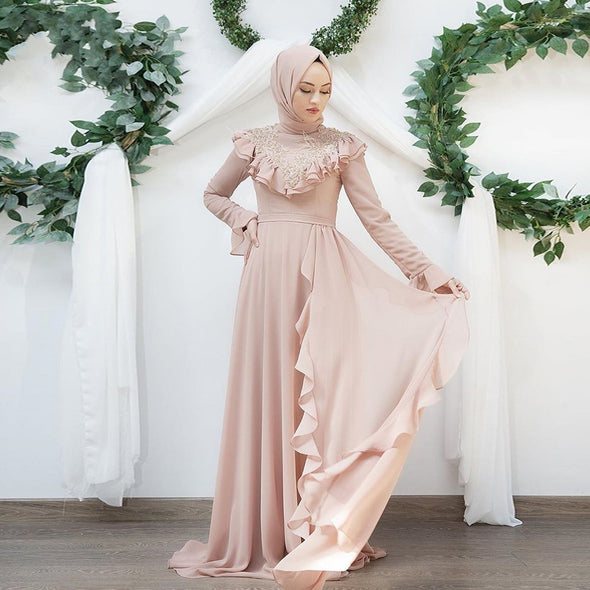 Dusty Pink Muslim Wedding Dresses A Line Chifffon Abiti da sposa gelinink ZW354