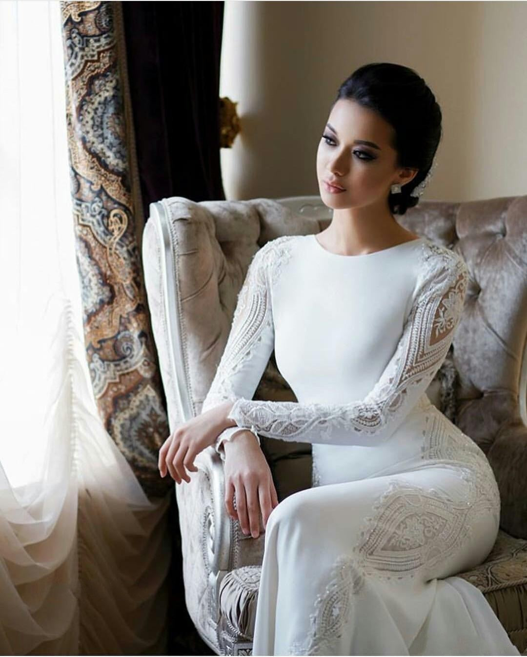 Modest Mermaid Wedding Dresses Lace Appliqued TANYA BRIDAL Modest Mermaid Wedding Dresses Lace Appliqued TANYA BRIDAL