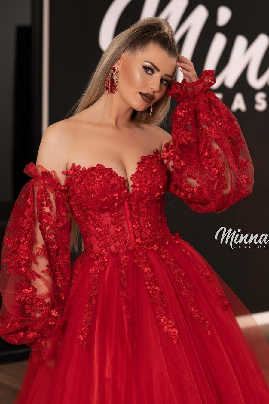 Red Long Sleeves Lace Prom Dress Ball Gown Party Dress TANYA BRIDAL Red Long Sleeves Lace Prom Dress Ball Gown Party Dress TANYA BRIDAL