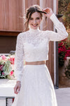 Two Pieces Lace High Collar Cross Back A Line Wedding Dress