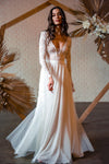 Long Sleeves V Neck Backless Lace A Line Wedding Bridal Dress