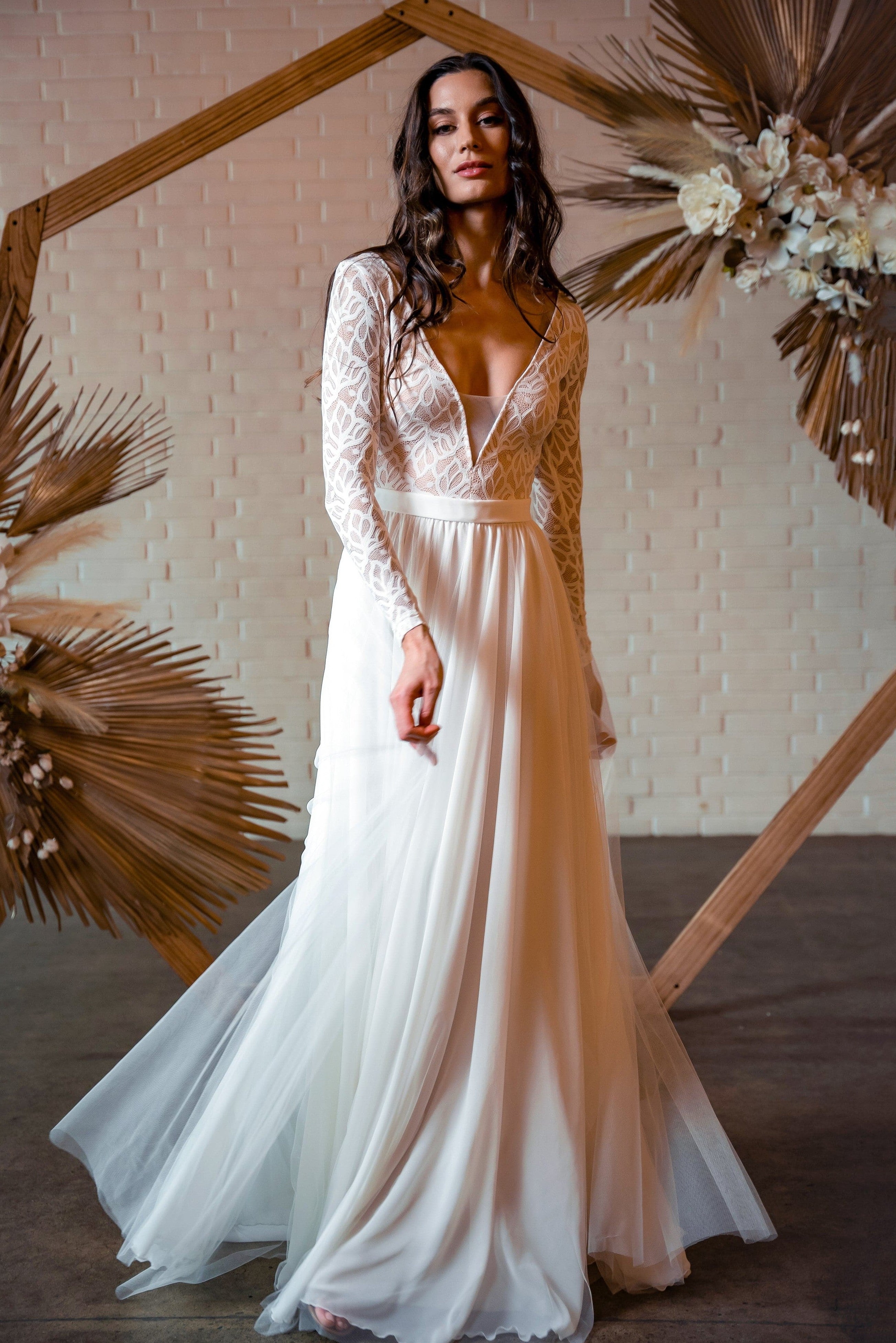 Long Sleeves V Neck Backless Lace A Line Wedding Bridal Dress TANYA BRIDAL Long Sleeves V Neck Backless Lace A Line Wedding Bridal Dress TANYA BRIDAL