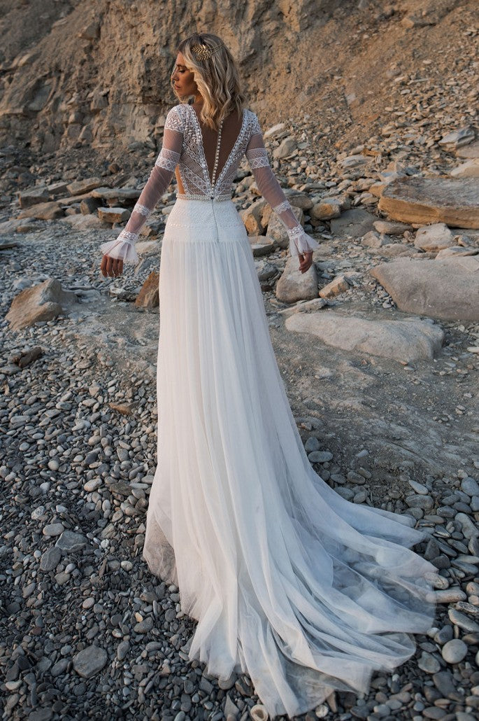 A Line Romantic Tulle Lace Bohemian Wedding Dress SPF075 TANYA BRIDAL A Line Romantic Tulle Lace Bohemian Wedding Dress SPF075 TANYA BRIDAL