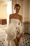 Strapless Satin High Split Wedding Dresses Lace Up Back With Long Slim Sleeves DW727