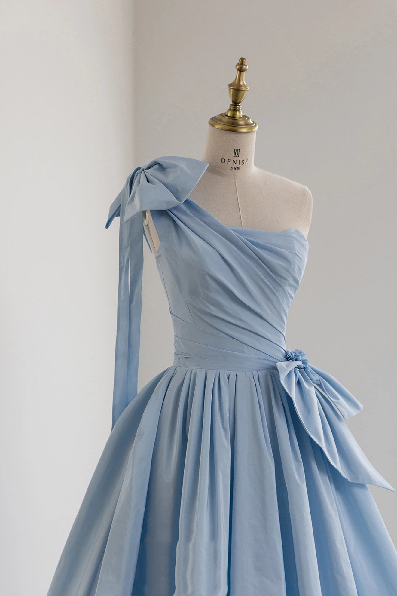 Sky Blue Taffeta Wedding Dresses One Shoulder With Bow ZW836 TANYA BRIDAL Sky Blue Taffeta Wedding Dresses One Shoulder With Bow ZW836 TANYA BRIDAL