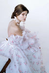 Printed Organza Satin Wedding Dresses With Puffy Sleeves  ZW918