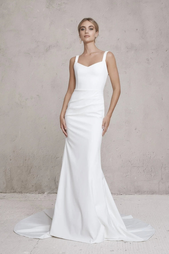 Contemporary Soft Satin Wedding Dresses With Detachable Plisse Sleeves DW700