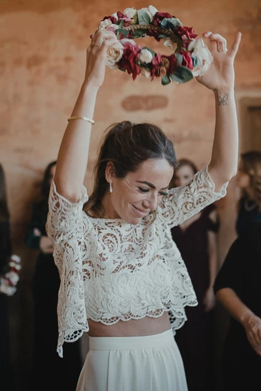 Two Pieces Boho Wedding Dresses Half Sleeve DW122 TANYA BRIDAL Two Pieces Boho Wedding Dresses Half Sleeve DW122 TANYA BRIDAL