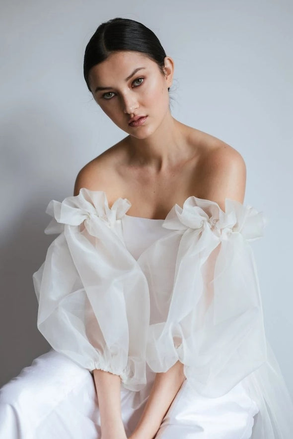 Mermaid Wedding Dress With Puff Organza Detachable Sleeves