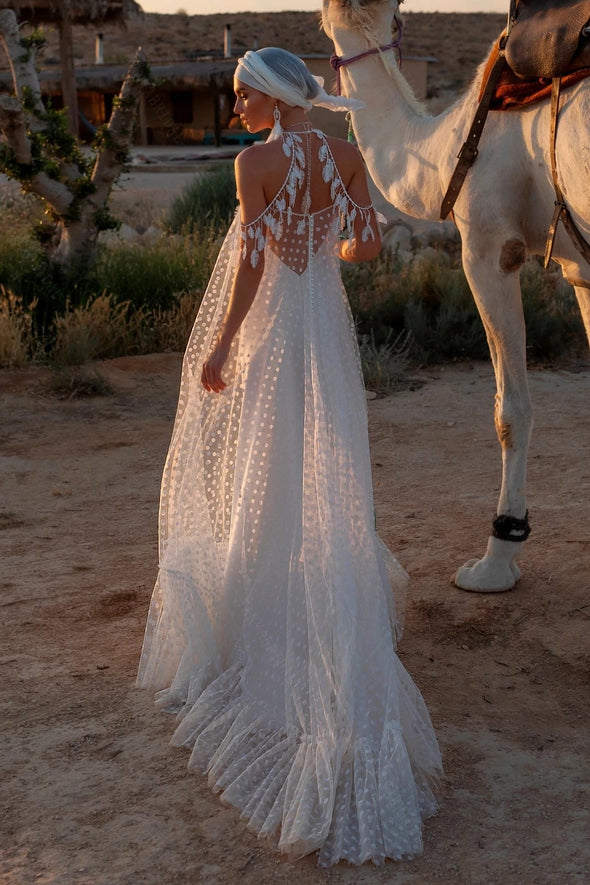 Free-Spirited A Line Wedding Dresses Free Size Backless Boho Bridal Gowns ZW565