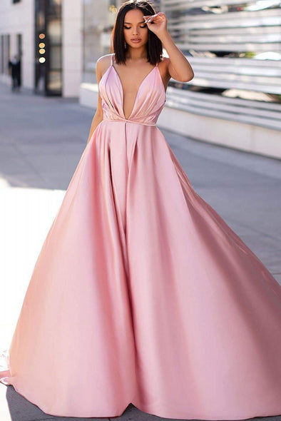 Pink V Neck Ball Gown Prom Dress Formal Evening Gown