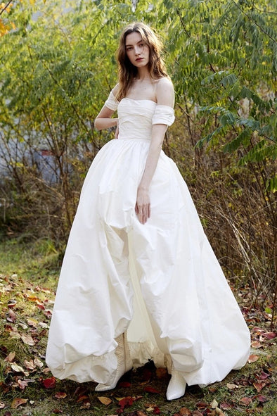 Taffeta High Low Fashion Wedding Dresses Puff Skirts With Detachable Sleeves ZW694