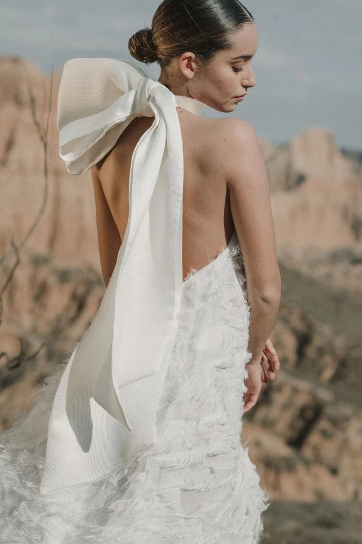 Halter High Low Wedding Dresses Backless Maxi Gowns With Bow Little Tassel DW666 - Halter High Low Wedding Dresses Backless Maxi Gowns With Bow Little Tassel DW666 -