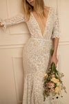 Half Sleeve Lace Mermaid Wedding Dresses V-Neck ZW946