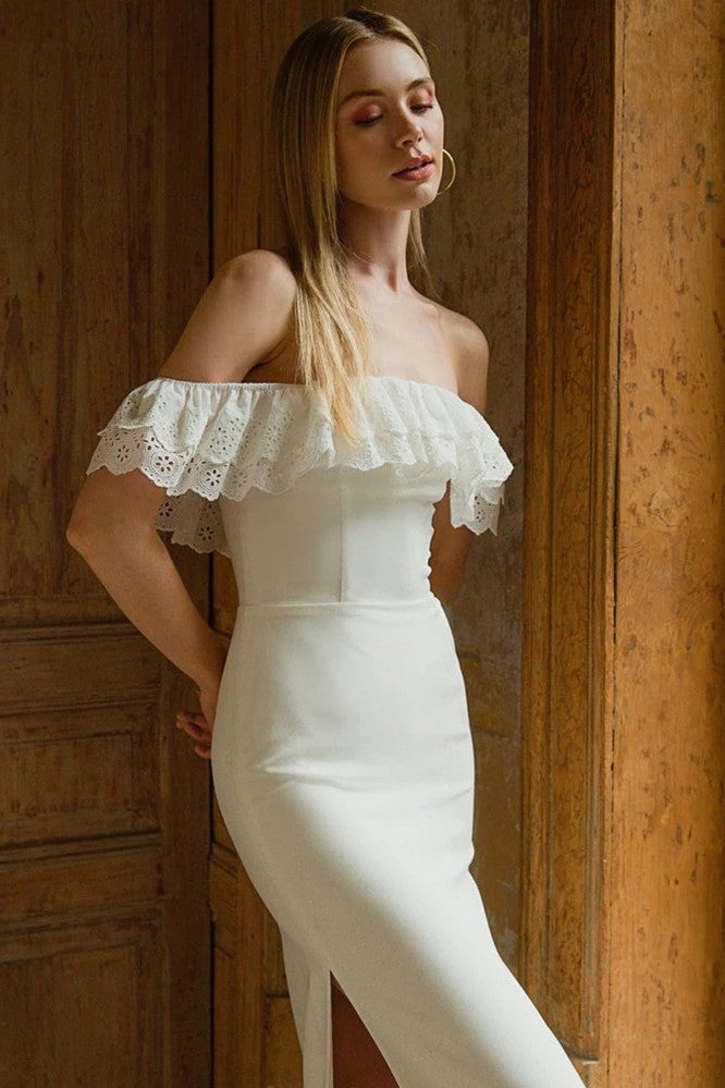 boat neck mermaid wedding dress Boat Neck White Mermaid Court Train Wedding Dress