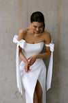 Tea Length Sheath Wedding Dresses With Detachable Bow Sleeves DW651