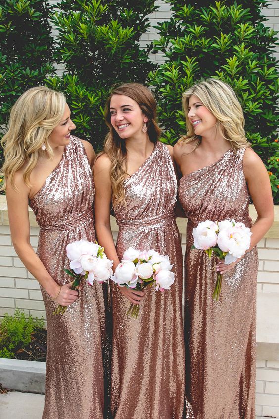 Gold Sequins Long Bridesmaid Dresses A Line One Shoulder Wedding Party TANYA BRIDAL Gold Sequins Long Bridesmaid Dresses A Line One Shoulder Wedding Party TANYA BRIDAL