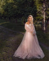 Dusty Pink A Line Wedding Dresses With Detachable Puff Long Sleeves