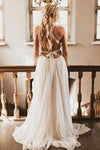 A Line Lace Chiffon Bohemian Wedding Dresses Cross Back TB1452